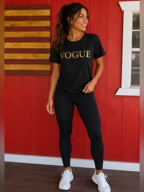 Vogue Black Short-Sleeve Tee with Gold Lettering